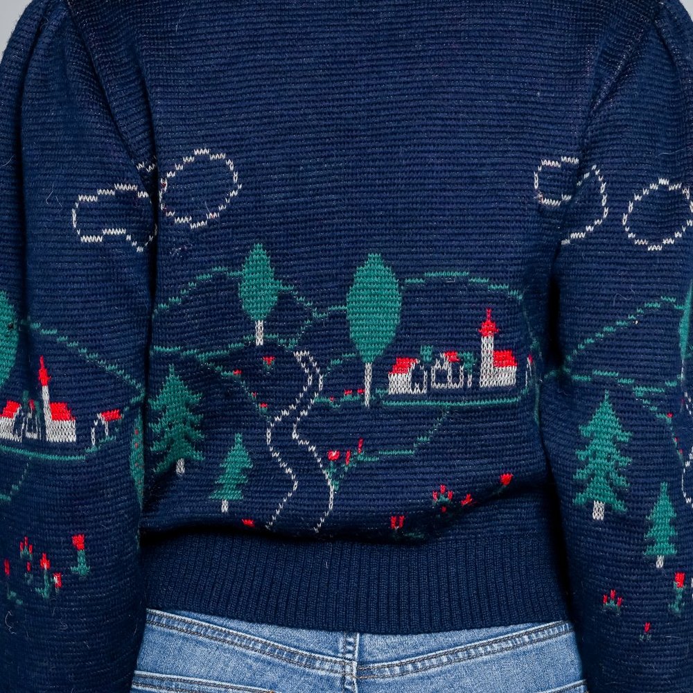 592. VINTAGE Silber-Distel Trachten Austrian Village Wool Cardigan XS-L - Picture 5 of 13